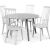 Rosvik matgrupp grått runt bord med 4 st vita Dalsland pinnstolar