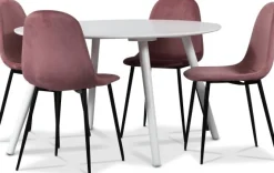 Rosvik matgrupp, matbord med 4 st Carisma sammetsstolar - Vit/Rosa + 4.00 x Stolsdyna