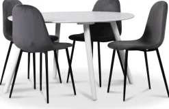 Rosvik matgrupp, matbord med 4 st Carisma sammetsstolar - Vit/Grå + 3.00 x Möbeltassar