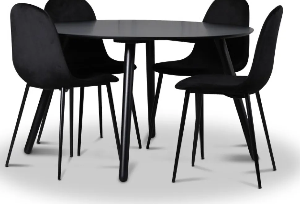 Rosvik matgrupp, matbord med 4 st Carisma sammetsstolar - Svart/Svart + 4.00 x Stolsdyna