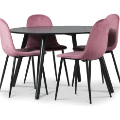 Rosvik matgrupp, matbord med 4 st Carisma sammetsstolar - Rosa/Svart