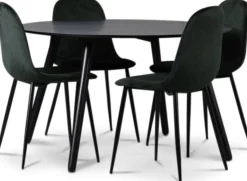 Rosvik matgrupp, matbord med 4 st Carisma sammetsstolar - Svart/Grön