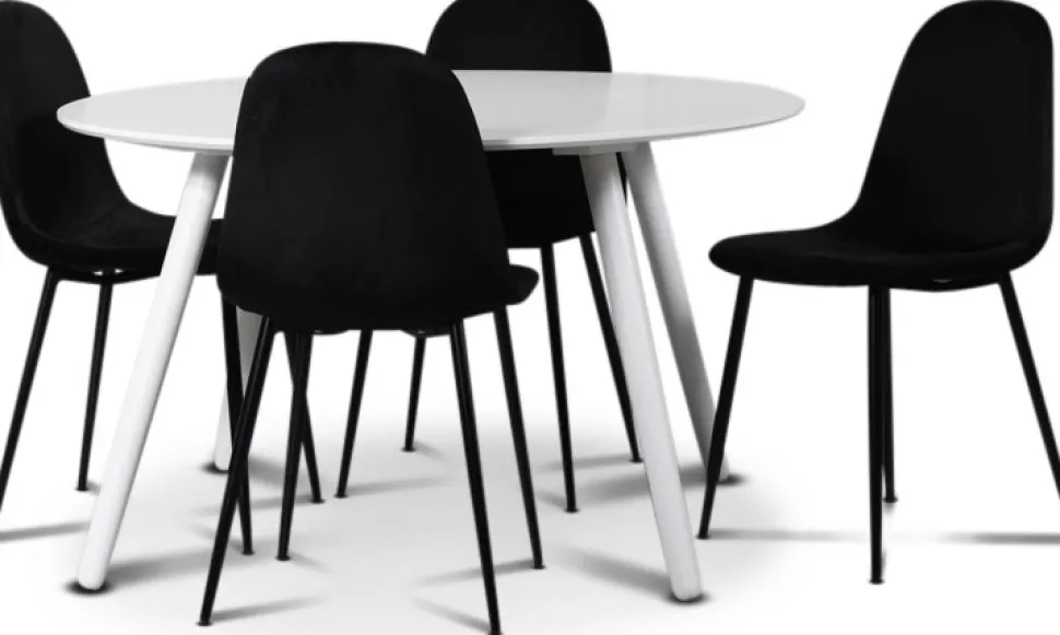 Rosvik matgrupp, matbord med 4 st Carisma sammetsstolar - Vit/Svart + 4.00 x Stolsdyna