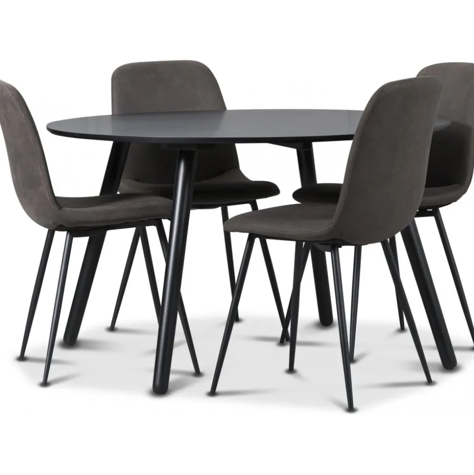 Rosvik matgrupp, matbord med 4 st Smokey matstolar - Svart/Vintage