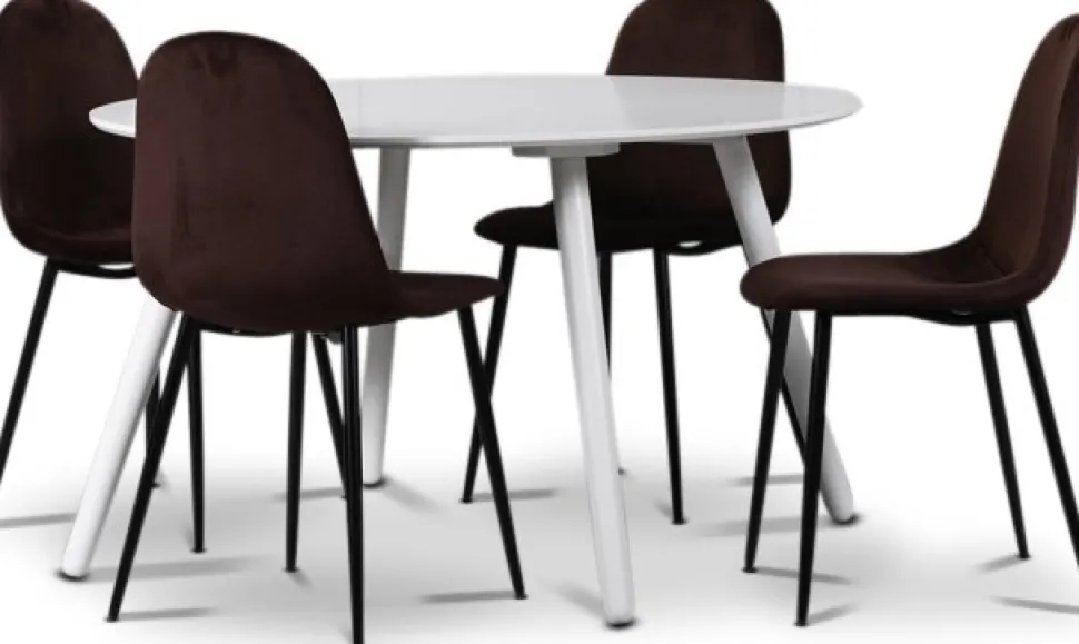 Rosvik matgrupp, matbord med 4 st Carisma sammetsstolar - Vit/Bordeaux + 3.00 x Möbeltassar