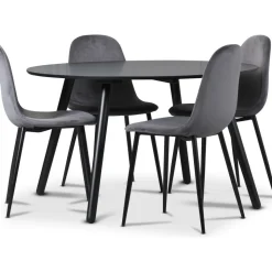 Rosvik matgrupp, matbord med 4 st Carisma sammetsstolar - Grå/Svart