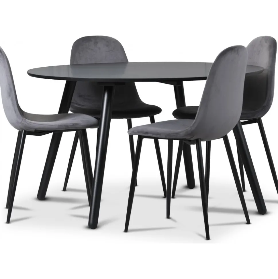 Rosvik matgrupp, matbord med 4 st Carisma sammetsstolar - Grå/Svart + 4.00 x Stolsdyna