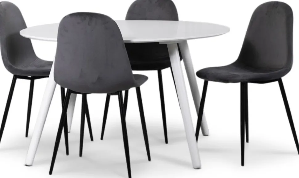 Rosvik matgrupp, matbord med 4 st Carisma sammetsstolar - Vit/Grå