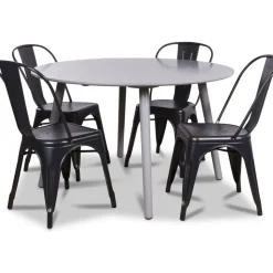 Rosvik matgrupp, Runt matbord med 4 st Industry plåtstolar