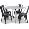 Rosvik matgrupp, Runt matbord med 4 st Industry plåtstolar + 3.00 x Möbeltassar