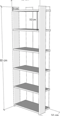 Sakran bokhylla - Vit/valnöt