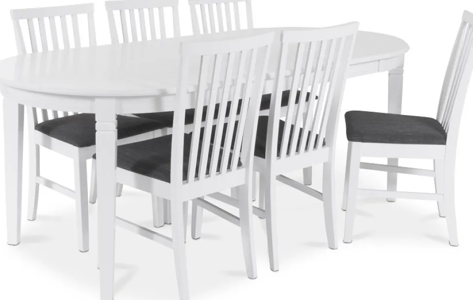 Sandhamn Matgrupp; ovalt bord med 6 st Sandhamn stolar i Grått tyg