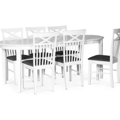 Sandhamn matgrupp ovalt matbord med 6 st Sofiero stolar med kryss i ryggen + 6.00 x Stolsdyna