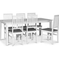 Sandhamn matgrupp; 180x95 cm bord med 6 st Fårö matstolar + 4.00 x Möbeltassar