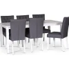 Sandhamn matgrupp; 180x95 cm bord med 6 st Crocket matstolar i grått tyg