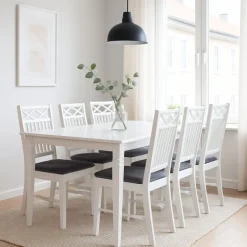 Sandhamn matgrupp; 180x95 cm bord med 6 st Sandhamn Gripsholm matstolar + 4.00 x Möbeltassar