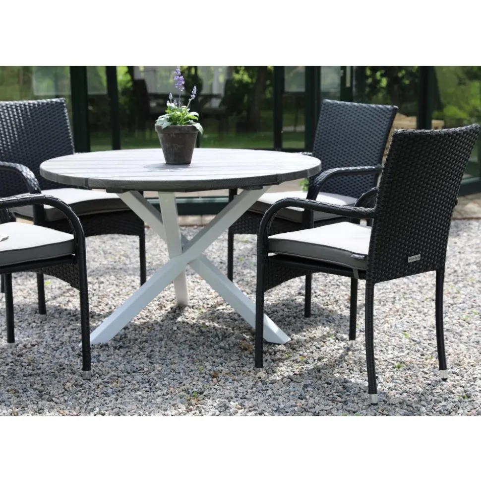 Scottsdale matbord Ø112 cm - Shabby Chic Grå/Vit + Textilskydd för utemöbler