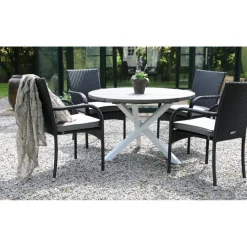 Scottsdale matbord Ø112 cm - Shabby Chic Grå/Vit + Textilskydd för utemöbler