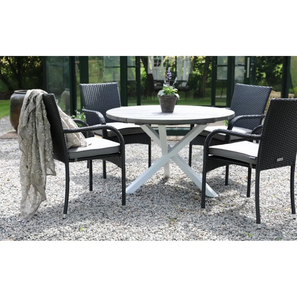 Scottsdale matbord Ø112 cm - Shabby Chic Grå/Vit + Textilskydd för utemöbler