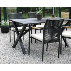 Scottsdale utematgrupp matbord med 4 st Skanör karmstolar - Svart/Teak/Beige