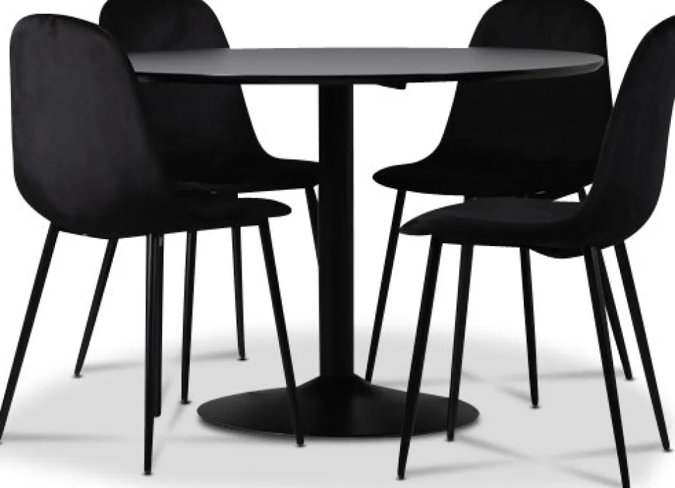 Seat matgrupp, matbord med 4 st Carisma sammetsstolar - Svart/Svart + 3.00 x Möbeltassar
