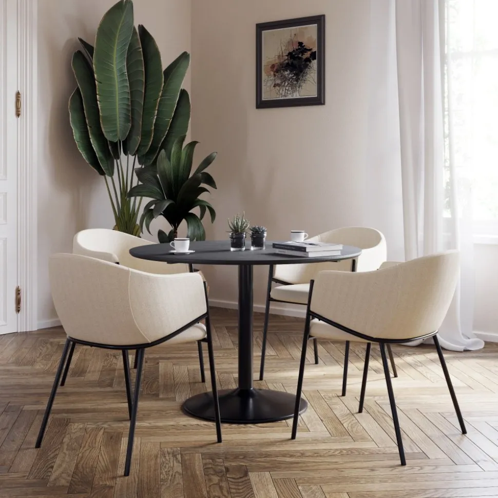 Seat matgrupp, matbord med 4 st Stacey sammetsstolar - Svart/beige + 4.00 x Stolsdyna