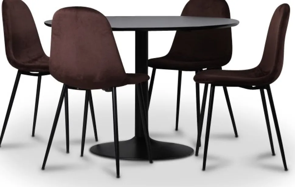 Seat matgrupp, matbord med 4 st Carisma sammetsstolar - Svart/Bordeaux + 3.00 x Möbeltassar