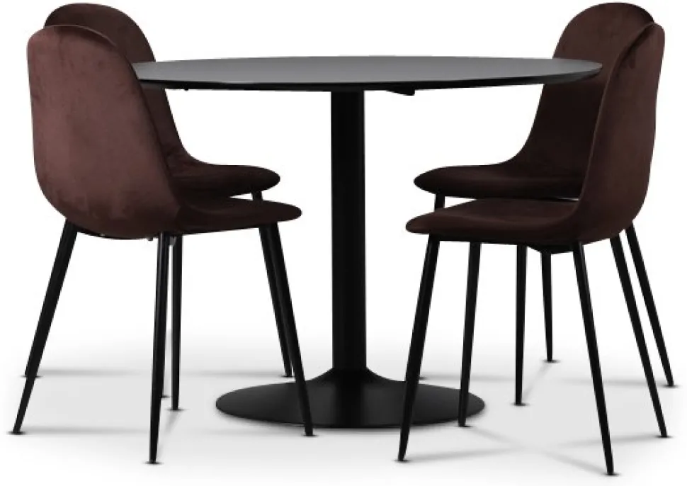 Seat matgrupp, matbord med 4 st Carisma sammetsstolar - Svart/Bordeaux + 3.00 x Möbeltassar