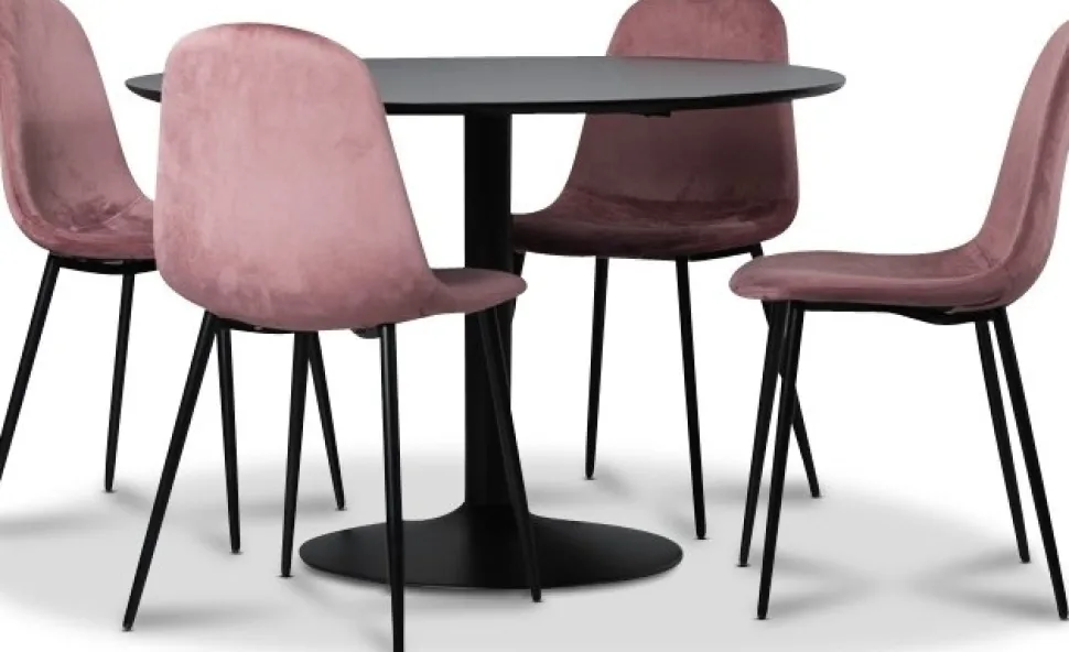 Seat matgrupp, matbord med 4 st Carisma sammetsstolar - Svart/Korall + 3.00 x Möbeltassar