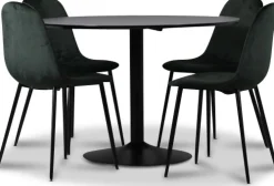 Seat matgrupp, matbord med 4 st Carisma sammetsstolar - Svart/Mörkgrön