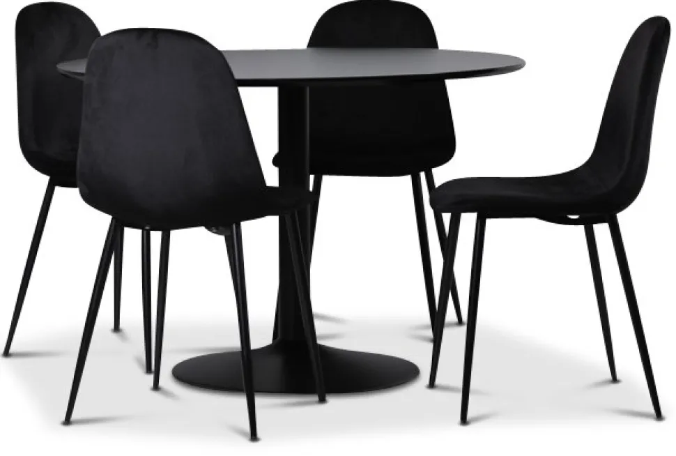 Seat matgrupp, matbord med 4 st Carisma sammetsstolar - Svart/Svart