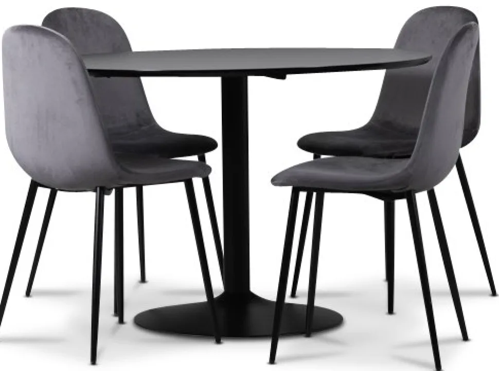 Seat matgrupp, matbord med 4 st Carisma sammetsstolar - Svart/Grå + 3.00 x Möbeltassar