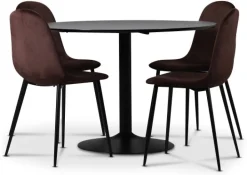 Seat matgrupp, matbord med 4 st Carisma sammetsstolar - Svart/Bordeaux