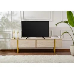 Serenity TV-bänk - Travertin/guld