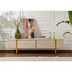 Serenity TV-bänk - Travertin/guld