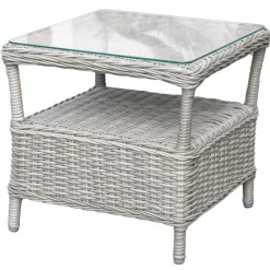 Sidobord 48x48x45 cm grå konstrotting - Tor + Textilskydd för utemöbler