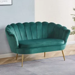 2-sits soffa grön/mässing - Kingsley + Textilrengöring för möbler