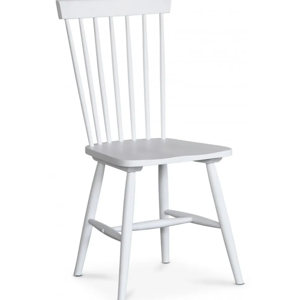 Skagen matgrupp; runt matbord Ø120 cm - Vit / brunoljad ek med 4 st vita Karl Pinnstolar