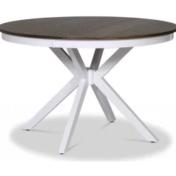 Skagen matgrupp; runt matbord Ø120 cm - Vit / brunoljad ek med 4 st vita Karl Pinnstolar