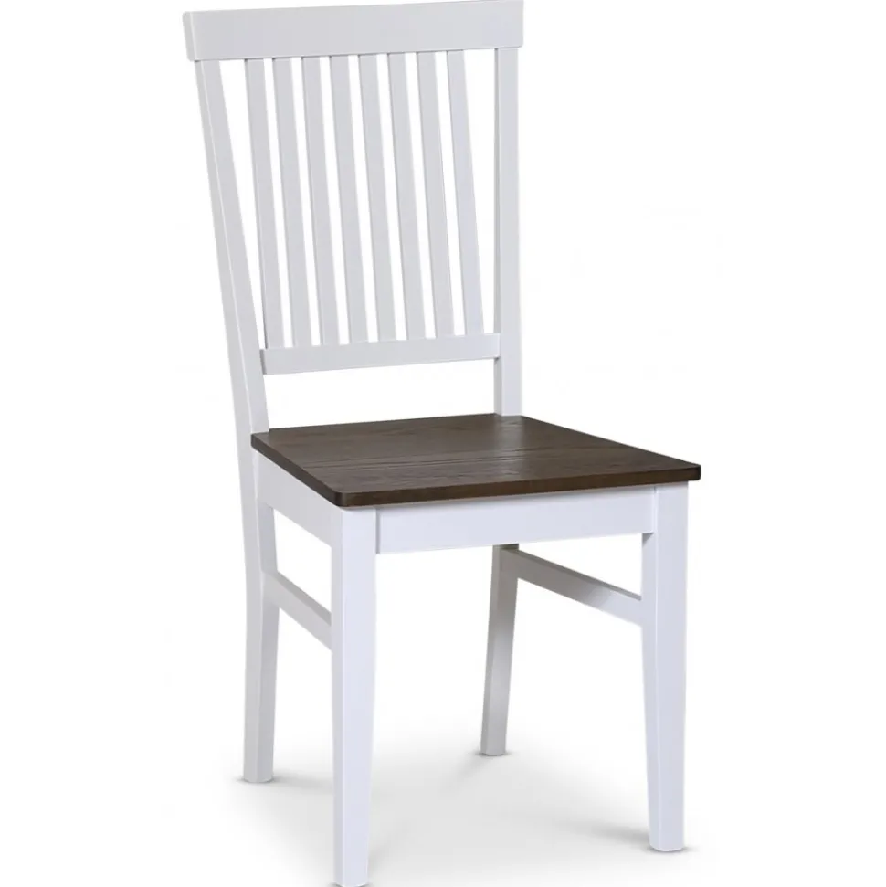 Skagen matgrupp; runt matbord Ø120 cm - Vit / brunoljad ek med 4 st Skagen stolar (Ribbor i ryggen) med brunoljad eksits