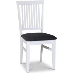 Skagen matgrupp; runt matbord Ø120 cm - Vit / brunoljad ek med 4 st Fårö stolar (Ribbor i ryggen) med grå tygsits + 4.00 x Stolsdyna