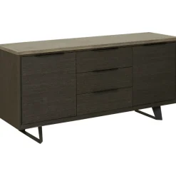 Skänk 160 cm bred mörkbetsad ek med betongskiva + Möbeltassar