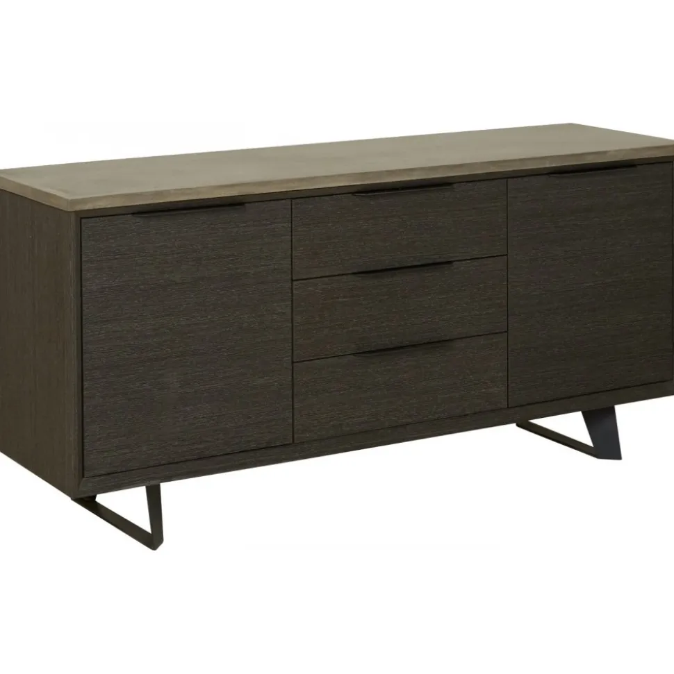 Skänk 160 cm bred mörkbetsad ek med betongskiva + Möbeltassar