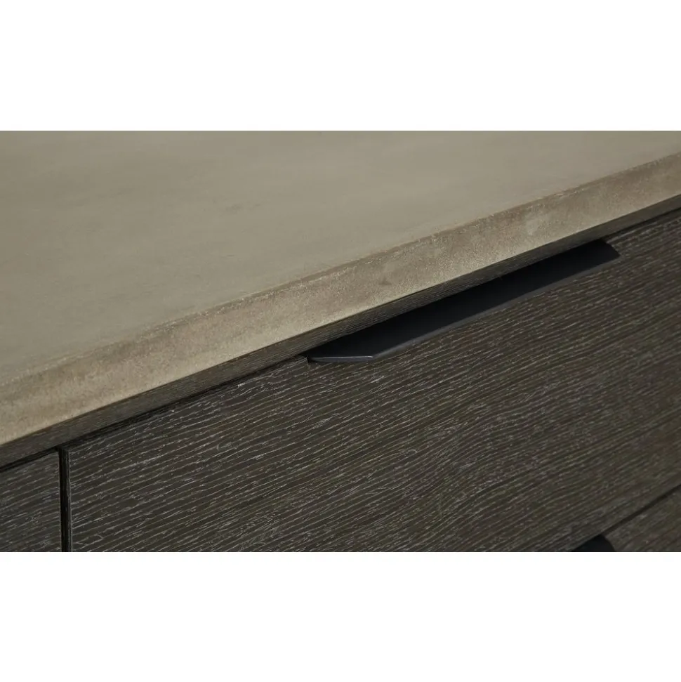 Skänk 160 cm bred mörkbetsad ek med betongskiva + Möbeltassar