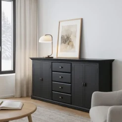 Skänk 180 cm bred svart + Möbeltassar