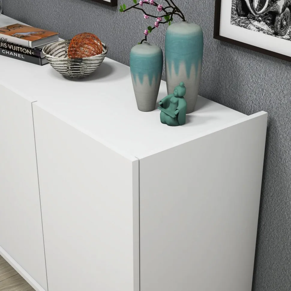 Skänk vit 180 cm - Elegant + Möbeltassar