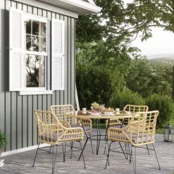 Skutskär Utebord Ø120 cm - Glas/rotting + Textilskydd för utemöbler