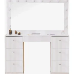 Sminkbord med belysning och kristall handtag