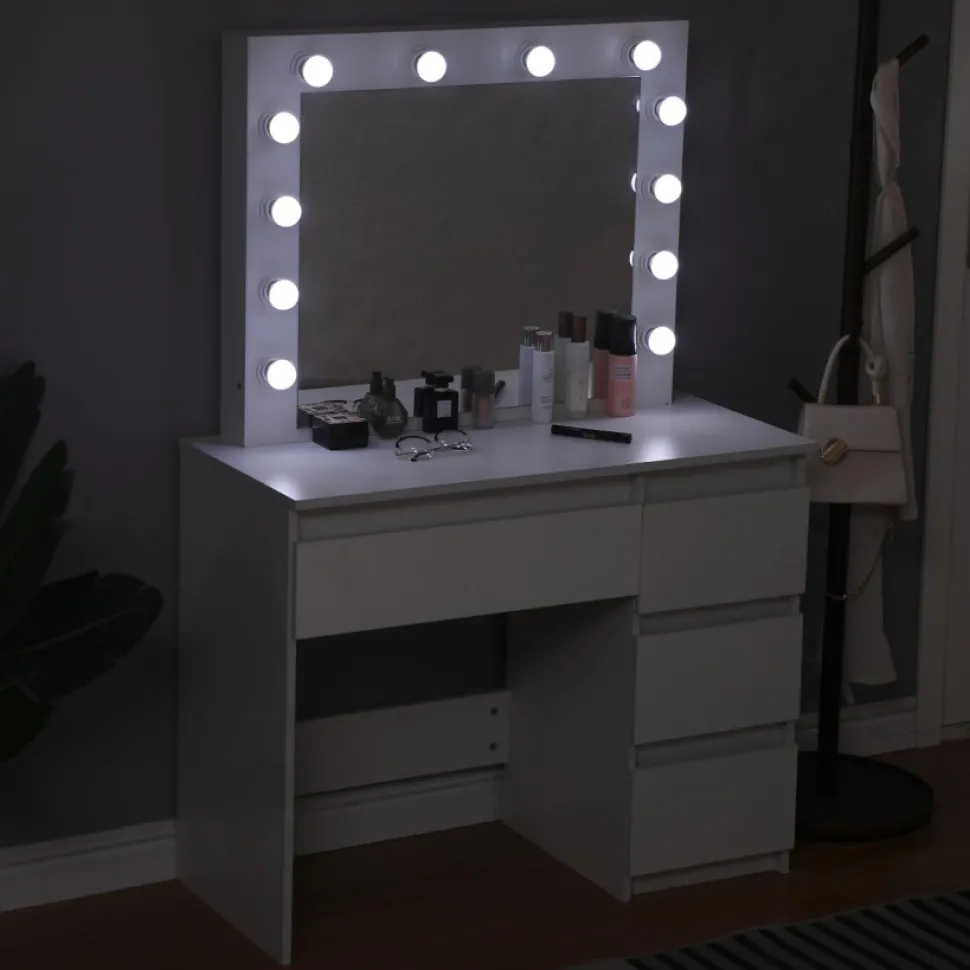 Sminkbord med LED-belysning vit - Giselle