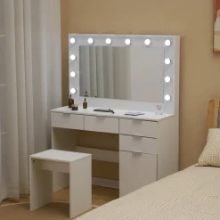 Sminkbord med pall och LED-belysning